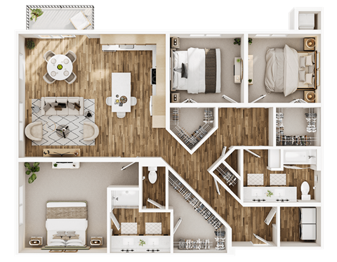 Floor plan for 3 beds, 2 baths, 1520 sqft